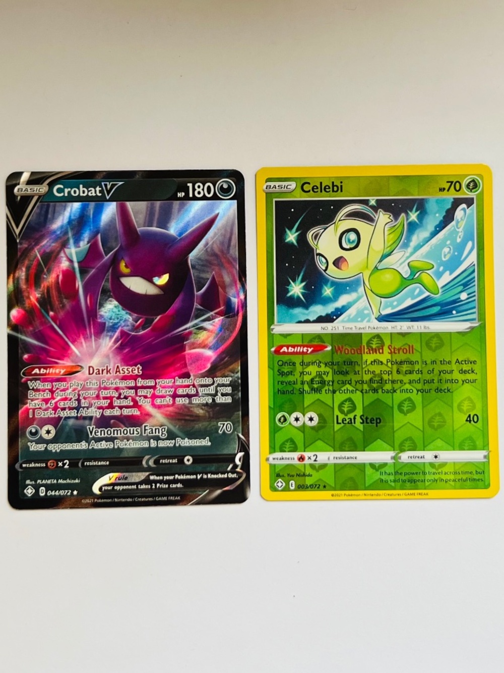 Pokemon Cards - Crobat V 044/072 & Celebi Reverse Holo 003/072 - Shining Fates